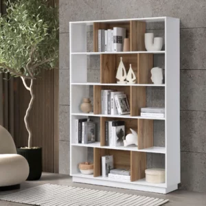 BOOKCASE WHITE+WOTAN OAK