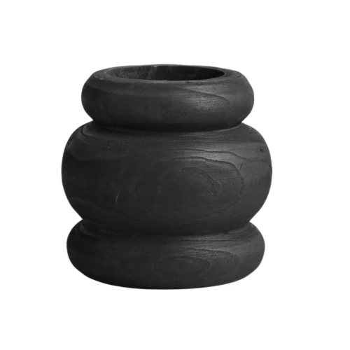 THREE CIRCLE WOODEN VASE BLACK