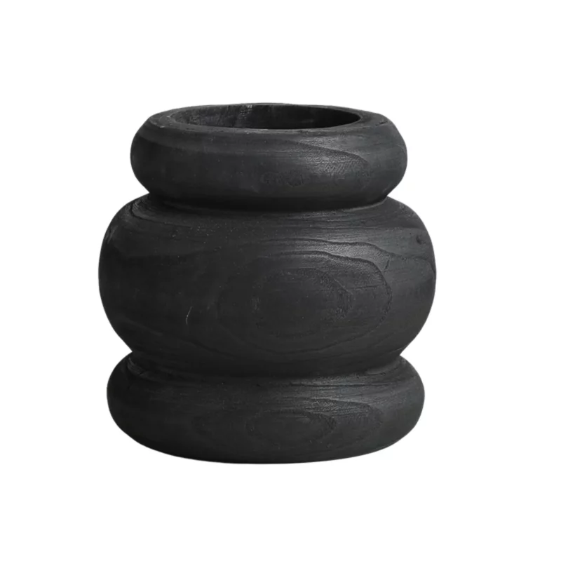 THREE CIRCLE WOODEN VASE BLACK