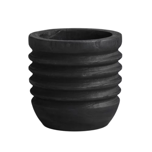 THREADED WOODEN VASE BLACK