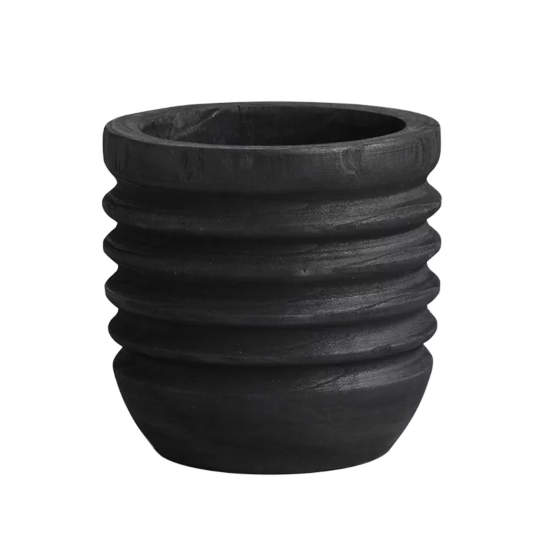 THREADED WOODEN VASE BLACK