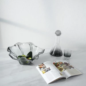 GREY FLOWER SHAPED GLASS BOWL