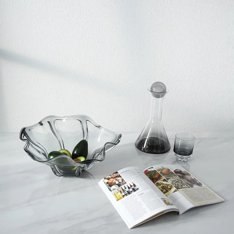 GREY FLOWER SHAPED GLASS BOWL