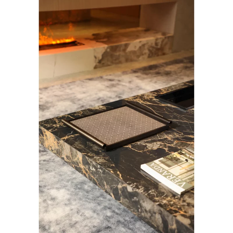 SCROLL LEATHER TRAY-BLACK