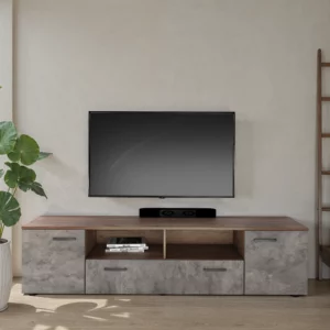 VIVO Smoked Oak Dark & Cement TV Stand