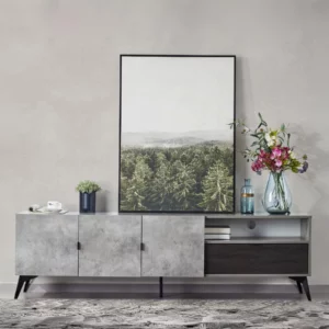 DAZZLI Cement and Blak Oak Finish TV Stand