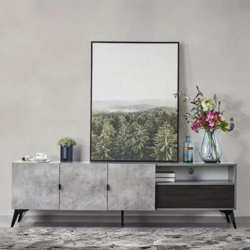 DAZZLI Cement and Blak Oak Finish TV Stand