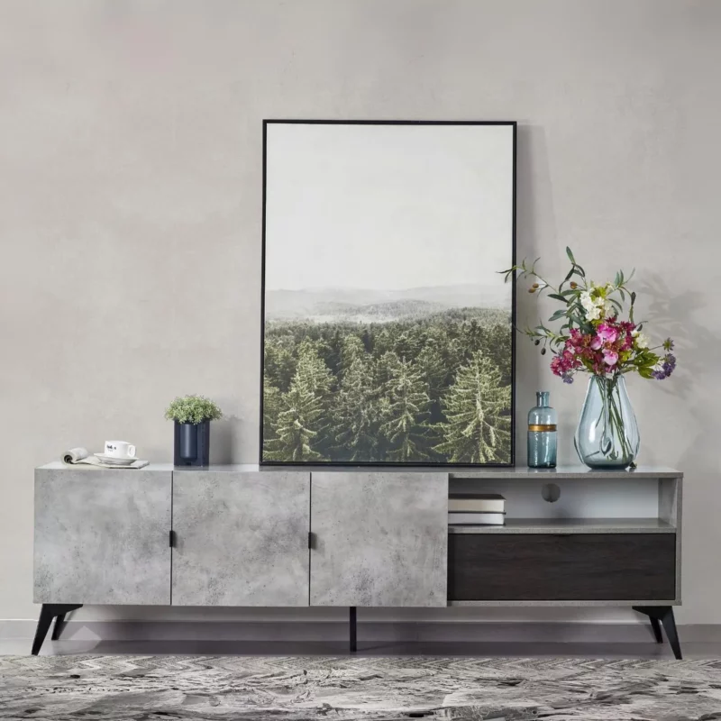 DAZZLI Cement and Blak Oak Finish TV Stand