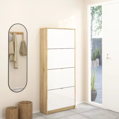 59007AKUU SHOES Oak & White Footwear Storage 162cm