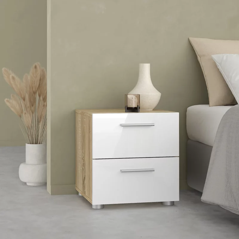 PEPE NIGHTSTAND OAK+WHT GLOSS