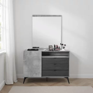 DRESSER+MIRROR BLACK OAK+CMNT