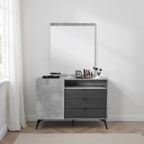 DRESSER+MIRROR BLACK OAK+CMNT