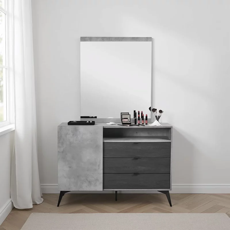 DRESSER+MIRROR BLACK OAK+CMNT