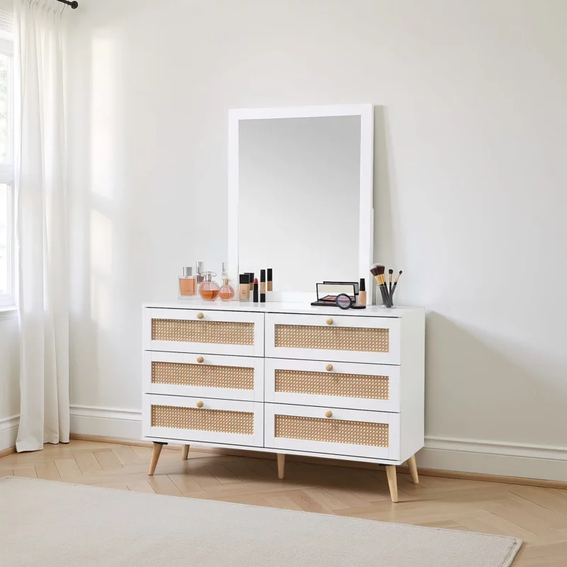 RZ-1001-DRMR-WHITE MANGI White Rattan Dresser