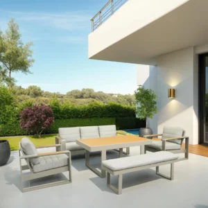 ZAFARIA Outdoor Aluminium Lounge Set with Wood Top Table