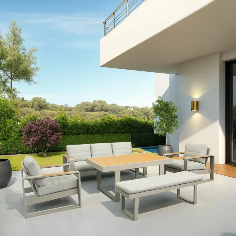 ZAFARIA Outdoor Aluminium Lounge Set with Wood Top Table