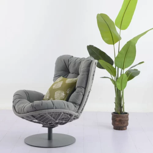 DIZZIN Grey Metal and Rope Swivel Outdoor Chair