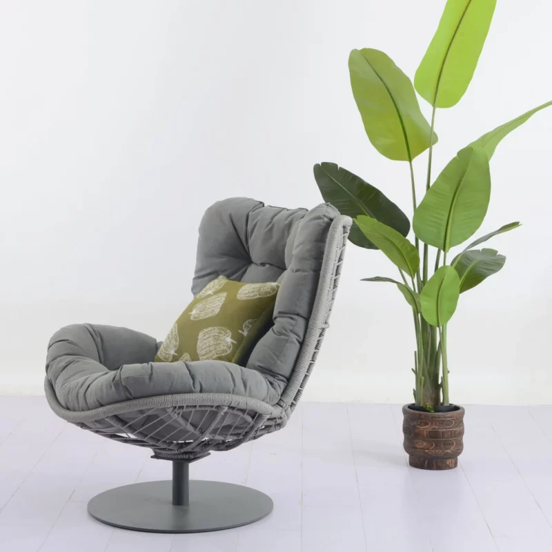 JYSRS240671-5 DIZZIN Grey Metal and Rope Swivel Outdoor Chair