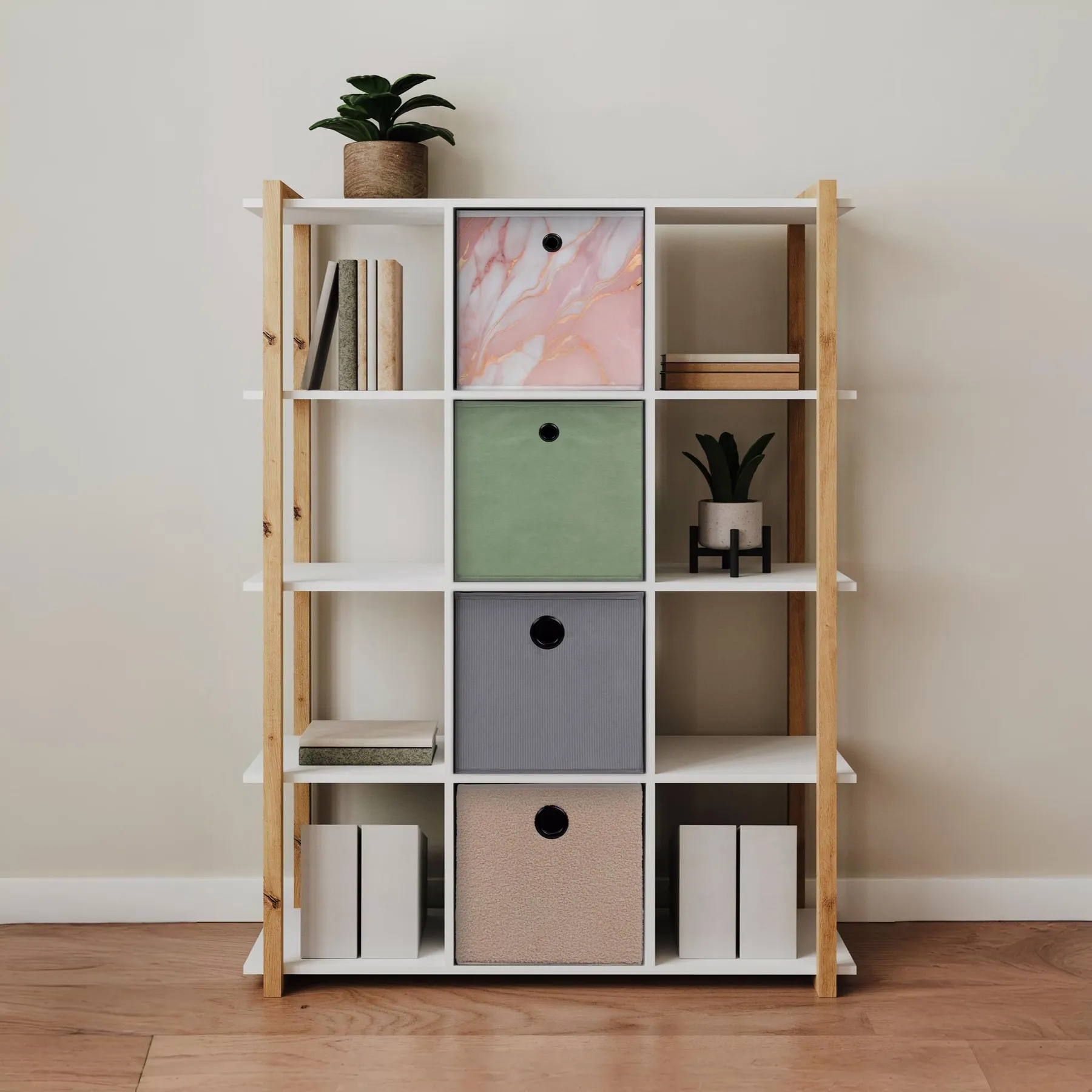 BOOKCASE W/SHELVES WHT+ART.OAK