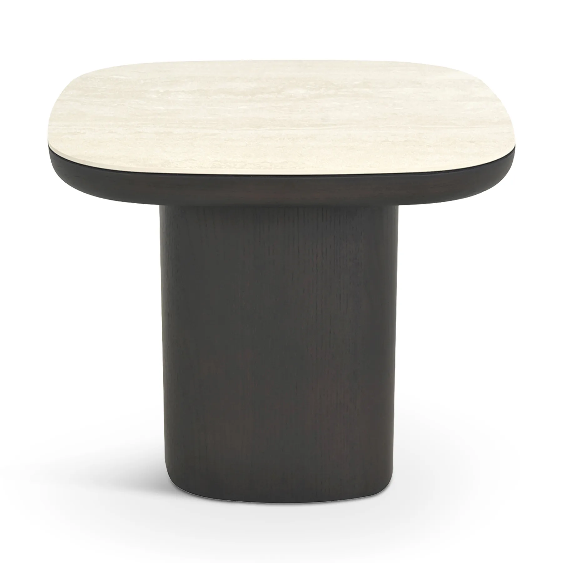 SIDE TABLE TRAVRTINE+BROWN OAK