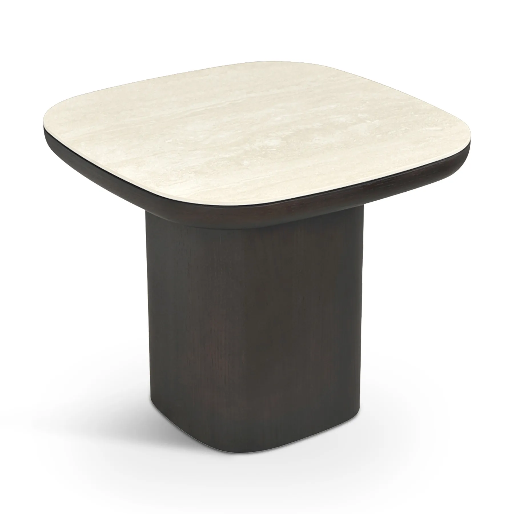 SIDE TABLE TRAVRTINE+BROWN OAK
