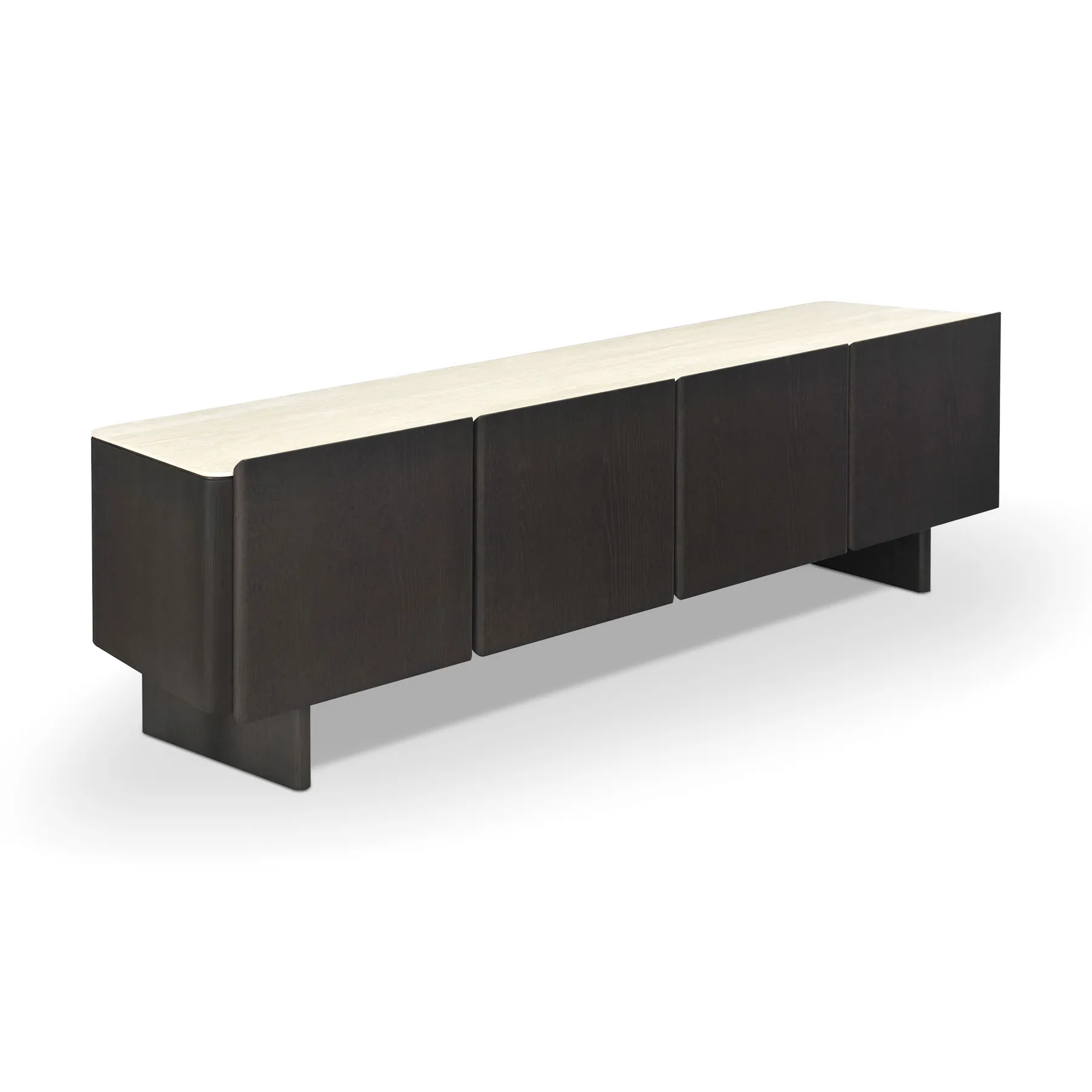 BRUNELLI Travertine-Top TV Stand with Brown Oak Finish