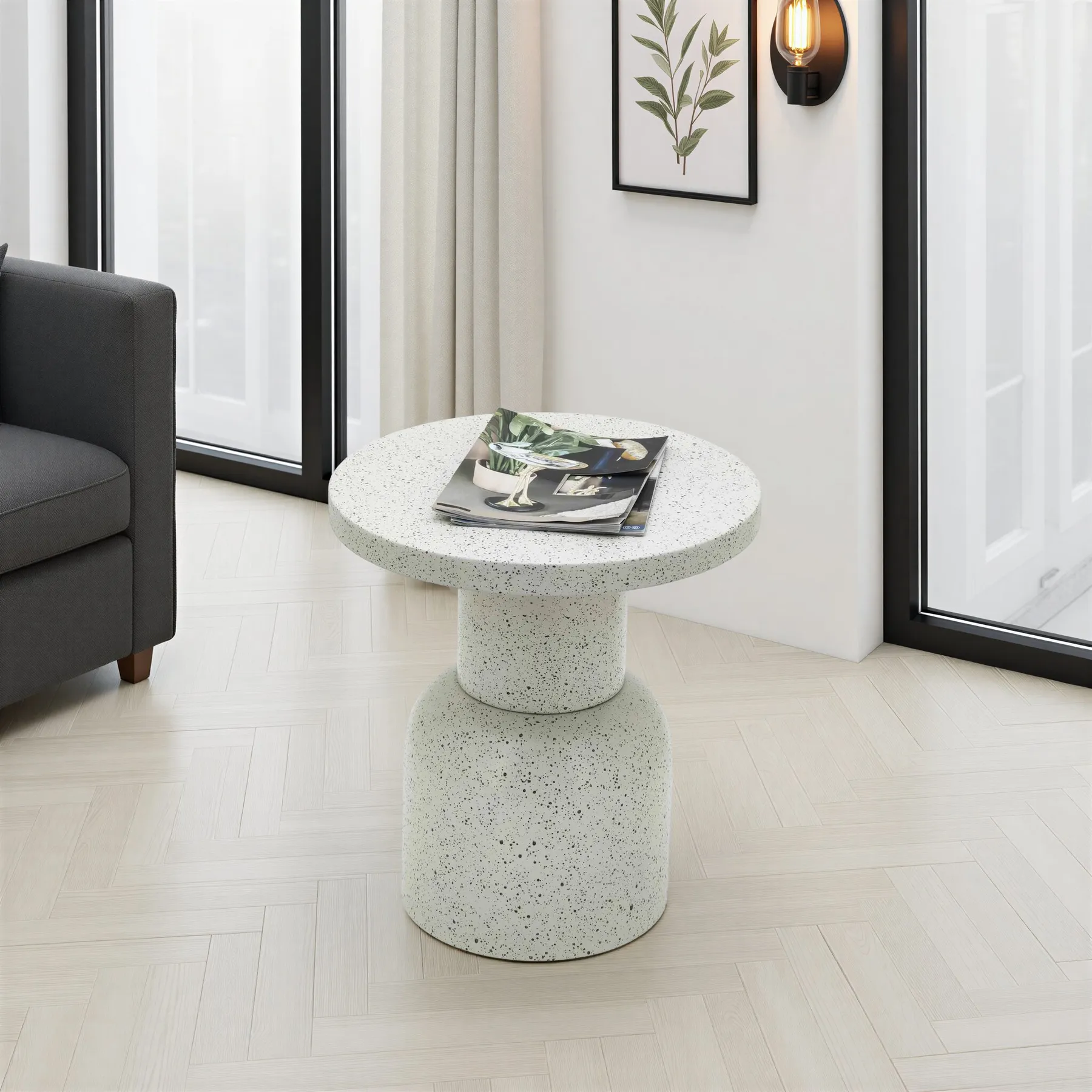 VICINO Round White Side Table