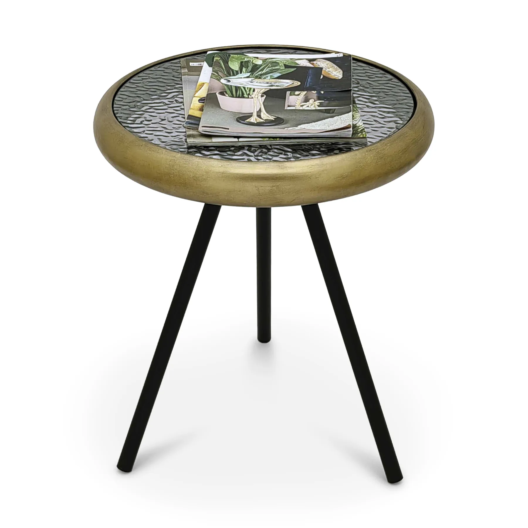 SIDE TABLE GOLD+BLK IRON+GLASS