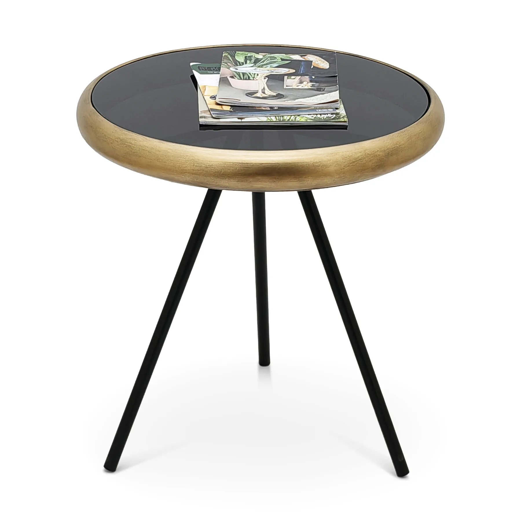SIDE TABLE GOLD+BLK IRON+GLASS