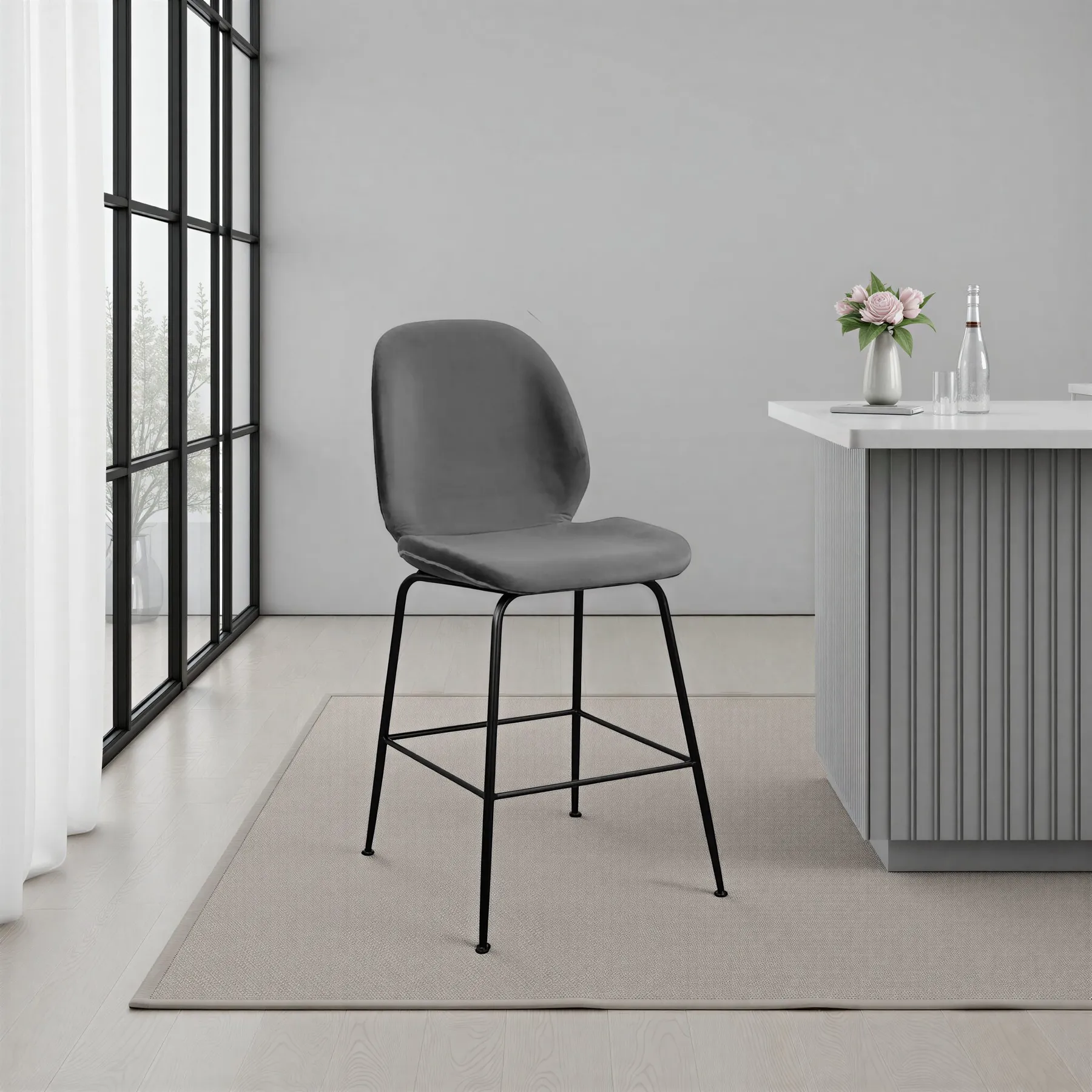 NORA BARSTOOL GREY VELVET+BLK