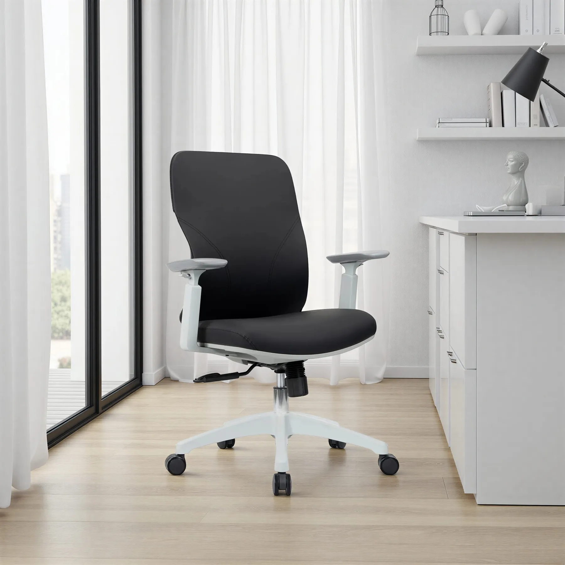 OFFICE CHAIR GREY FRAME+BLK PU