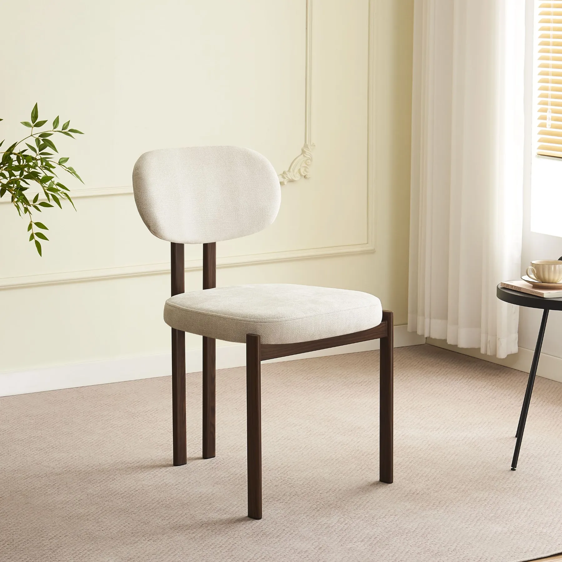 CHORIN Beige Fabric Dining Chair with Walnut Legs