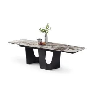 TUMMIE Dining Table White Marble & Dark Grey