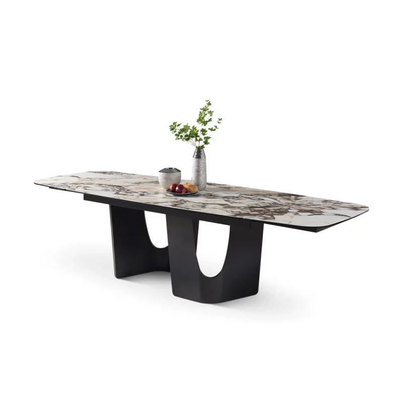 TUMMIE Dining Table White Marble & Dark Grey