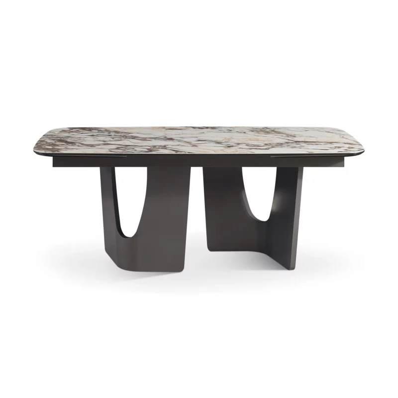 TUMMIE Dining Table White Marble & Dark Grey