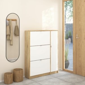 Shoe Cabinet 4 Door Oak+white
