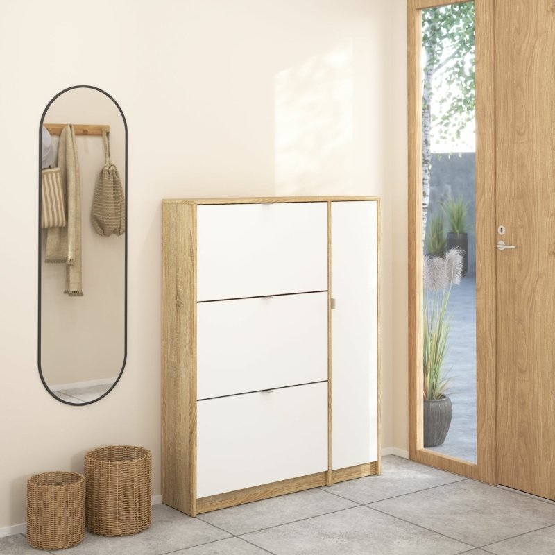 Shoe Cabinet 4 Door Oak+white