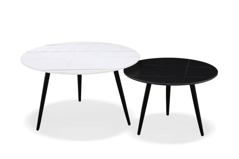 Coffee Table 2pc White+black Marble