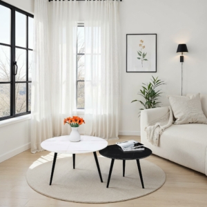 Coffee Table 2pc White+black Marble