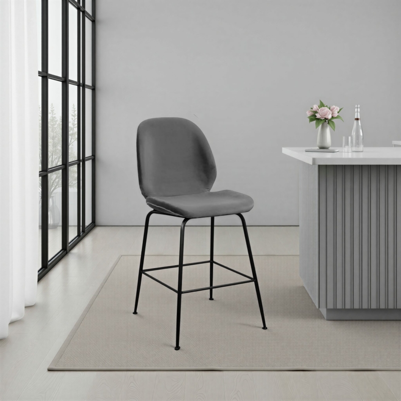 Nora Bar Stool Grey Velvet