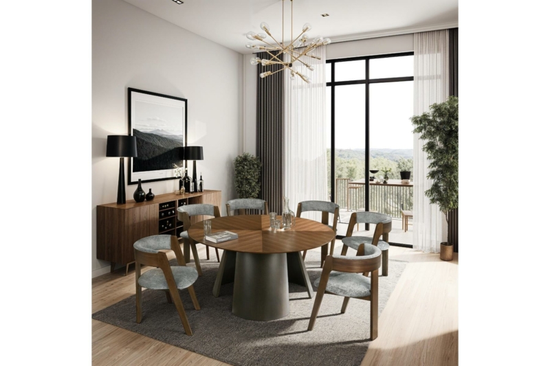 DINING SET Bamboo Grey Wool