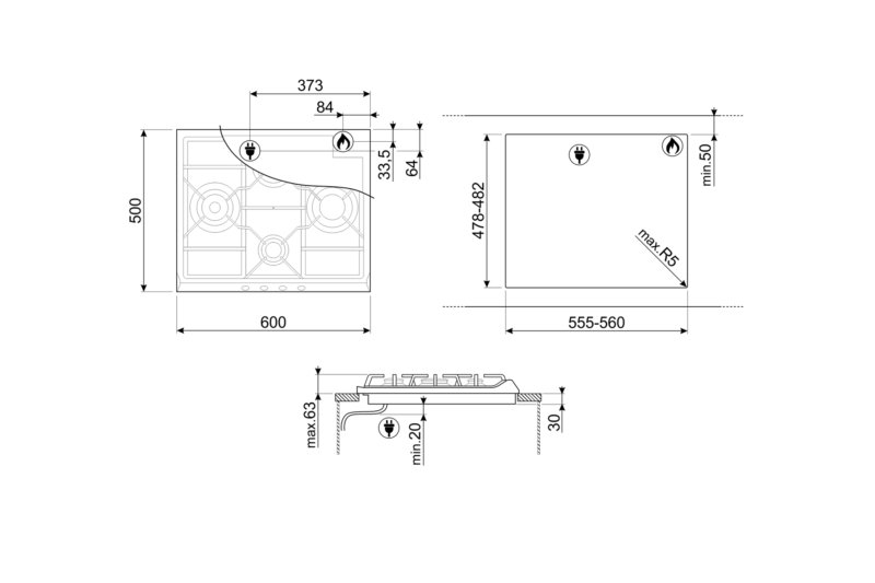Smeg Gas Hob SR264XGH2